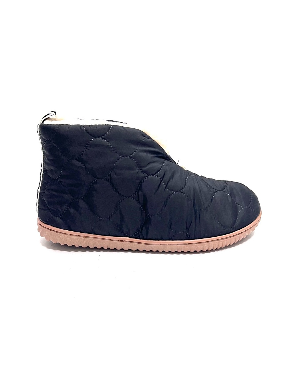 Vintage Y2K black quilted nylon faux shearling lined slipper booties
